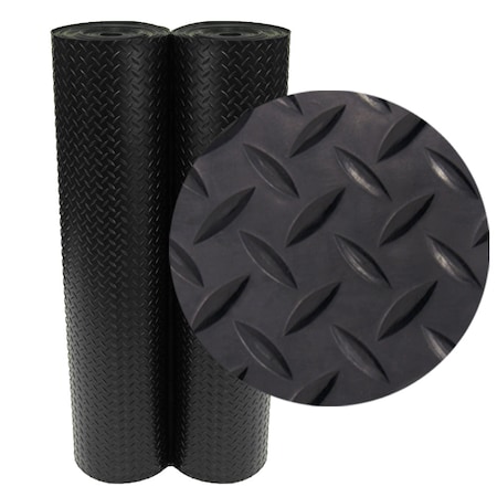 Rubber-Cal Diamond-Plate Rubber Flooring Rolls, 2.5mm thick, Black 03-206-W100