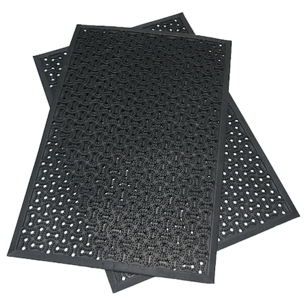Rubber-Cal Drainage Door Mat, Rubber, 0.38 in Thick, Black 03-236-DR