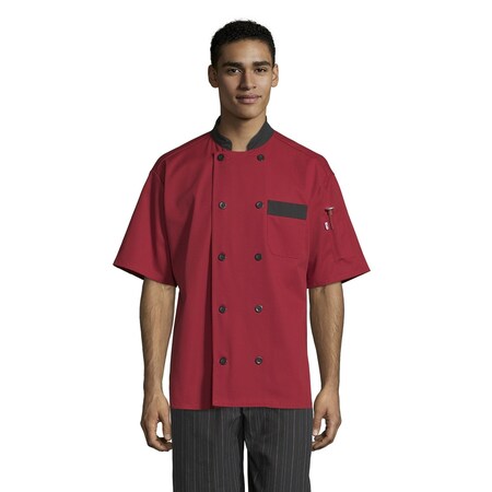Uncommon Threads Bristol Short Sleeve Red Chef Coat, w/ 0423-1909