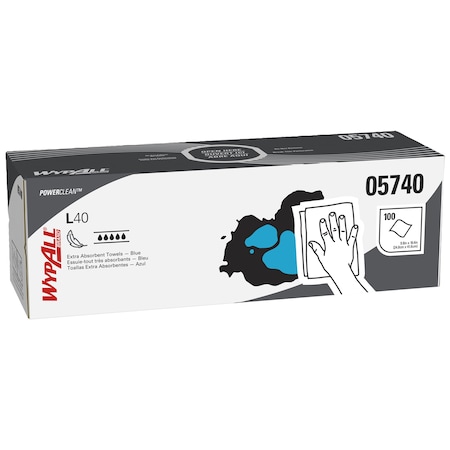 Wypall WypAll PowerClean L40 Extra Absorbent Towels (05740), Pop-Up Box, Limited Use Towels, Blue, PK9 05740