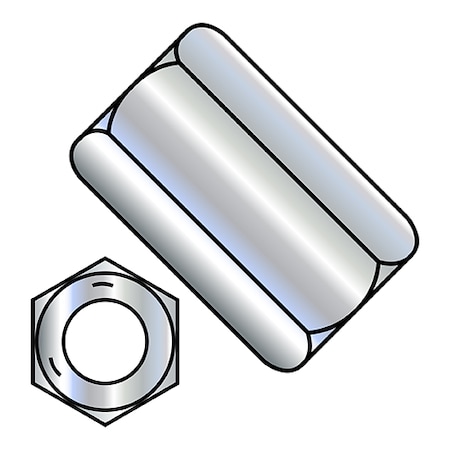 Zoro Select Coupling Nut, #8-32, Steel, Grade 5, Zinc Plated, 5/8 in Lg, 5/16 in Hex Wd, 1250 PK 081005NCUP5