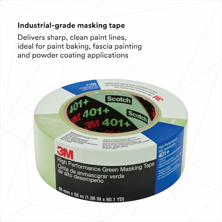 3M Painter's Tape, 48 mm W x 55 m L, 6.7 mil Thick, Green, Rubber Adhesive, 12 PK 401+