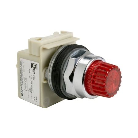 Schneider Electric Illuminated push-button head, Harmony 9001K, metal, projecting, red, 30mm, spring return, 110-120V 9001K2L1R