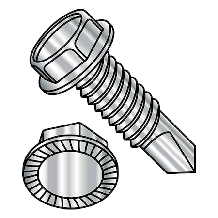 Zoro Select Self-Drilling Screw, 1/4"-20 x 3/4 in, Plain 18-8 Stainless Steel Flange Hex Head 1000 PK 141207KWSM18