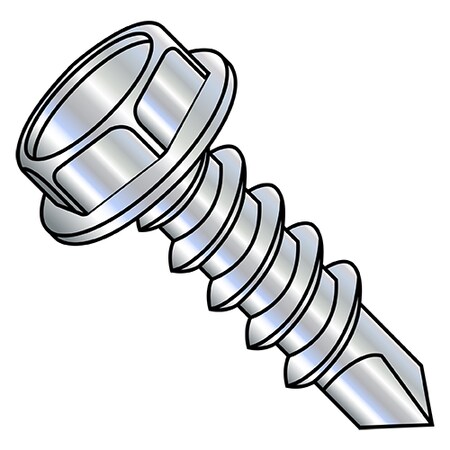 Zoro Select Self-Drilling Screw, 1/4"-14 x 1-1/2 in, Zinc Plated Steel Flange Hex Head External Hex Drive 142407KW