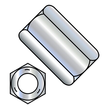 Zoro Select Coupling Nut, 5/16"-18, Steel, Grade 5, Zinc Plated, 1-1/8 in Lg, 1/2 in Hex Wd, 650 PK 311808NCUP5