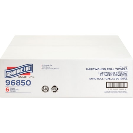 Genuine Joe Genuine Joe Hardwound Paper Towels, 1 Ply, Continuous Roll Sheets, 850 ft, White, 6 PK GJO96850