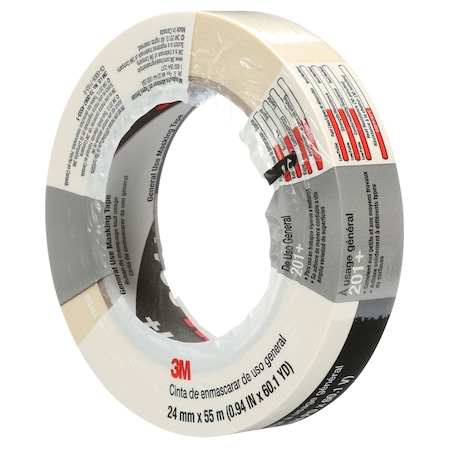 3M Masking Tape, 24 mm W x 55 m L, 4.4 mil Thick, Tan, Rubber Adhesive 201+