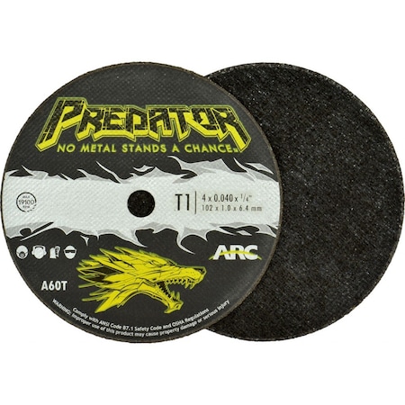 Arc Abrasives Abrasive Cut-Off Wheel, Type 1, 4 in Dia, 0.0469 in Thick, 1/4 in Arbor Hole Size, Aluminum Oxide 904041405