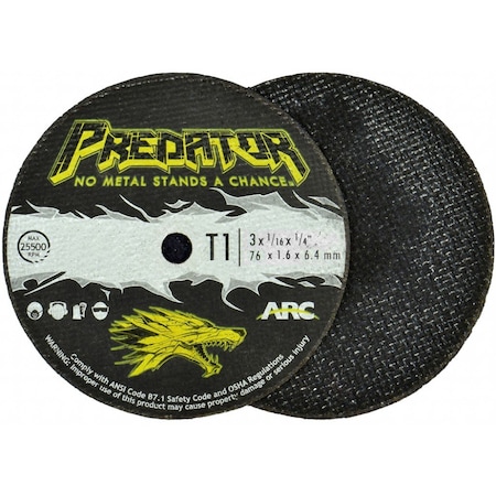 Arc Abrasives Abrasive Cut-Off Wheel, Type 1, 3 in Dia, 1/16 in Thick, 1/4 in Arbor Hole Size, Aluminum Oxide 903161403