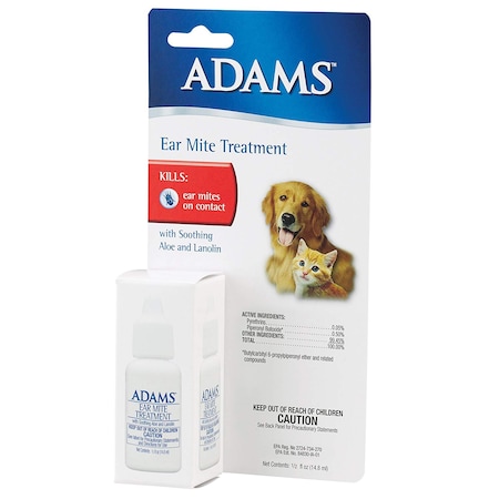 Adams Mfg Ear Mite Treatment, Flea/Tick, 5oz. 100503561