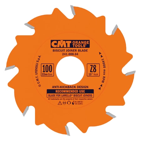 Cmt Biscuit Joiner Blade, Flat, 4" dia, 8 Edges 241.008.04