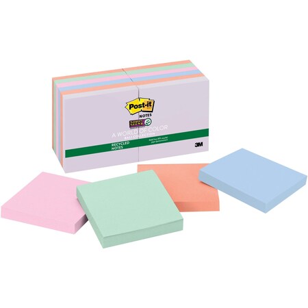 Post-It Super Sticky RecycledNts, 3"x3" Bali, PK12 654-12SSNRP