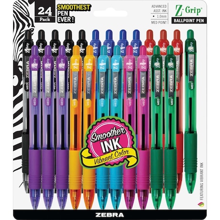 Zebra Pen Z-Grip Retractable Ballpoint 1.0mm Assorted 24pk 12223