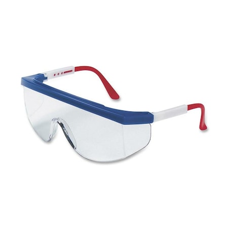 Mcr Safety Glasses, Clear Lens, Blue/White/Red Frame TK130
