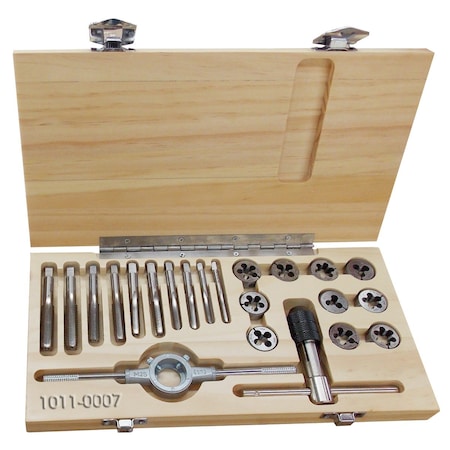 Hhip 22 Piece 1/4-1/2" High Speed Steel Tap & Die Set In Wood Case 1011-0007