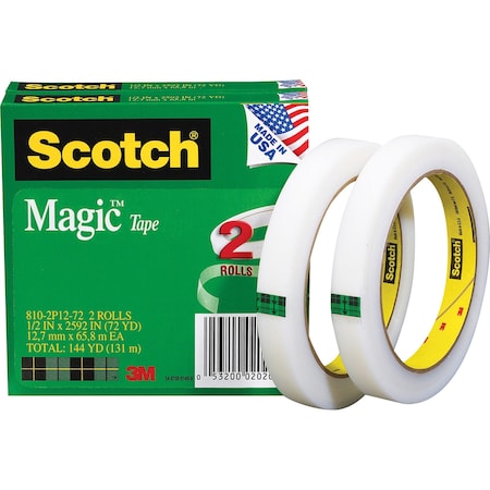 Scotch Magic Tape 810-2P12-72, 1/2"x2592", PK12 810-2P12-72
