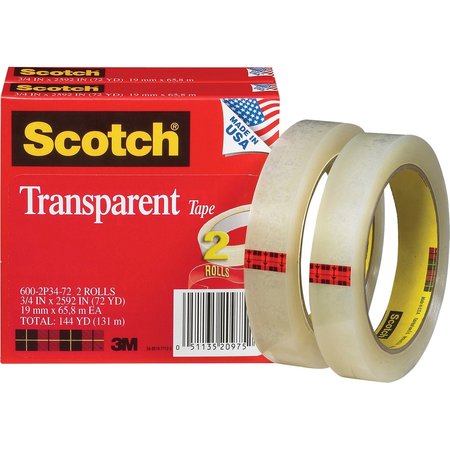 SCOTCH Trans Tape 600-2P34-72, 3/4"x2592", PK12 600-2P34-72
