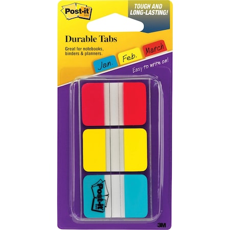 Post-It PostitDurable Tabs 686RYBT, 1"x1.5, PK24 686RYBT