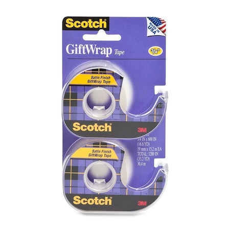 Scotch Gift Wrap Tape, w/ Dispenser, 3/4"x600" , 2/PK, Transparent 15DM-2