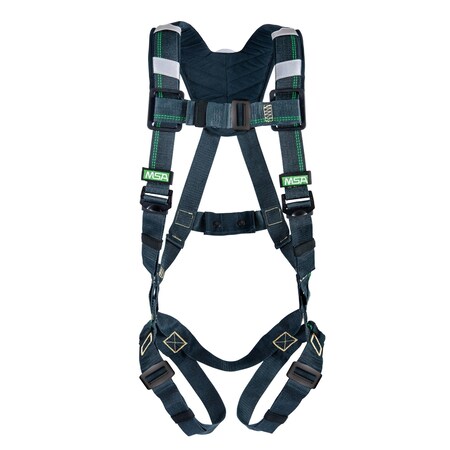 Msa Safety Arc Flash Harness, BACK STEEL D-ring, Qwik-Fit leg straps, Shoulder Padding, X-Large XLG, Black 10150157