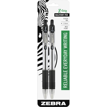 Zebra Pen Z-Grip Retractable Ballpoint 1.0mm Black 2pk 22212