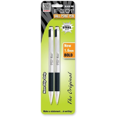 Zebra Pen F-301 Bold Retractable Ballpoint 1.6mm Black 2pk 27312