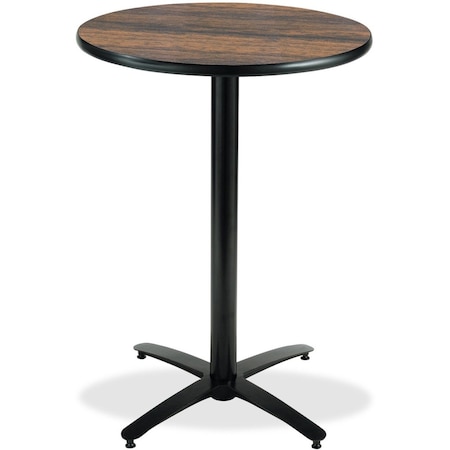 Kfi Round KFI 36in Walnut Breakroom Table with Arched X Base, HPL Top, Walnut T36RD-B2125-38-WL