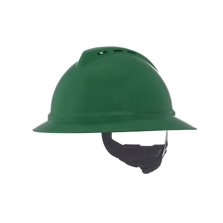 Msa Safety V-Gard 500 Hat, Green Vented, 4-Point Fas-Trac III 10167916