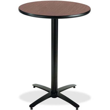 Kfi Round KFI 36in Dark Mahogany Breakroom Table with Arched X Base, HPL Top, Mahogany T36RD-B2125-38-MH