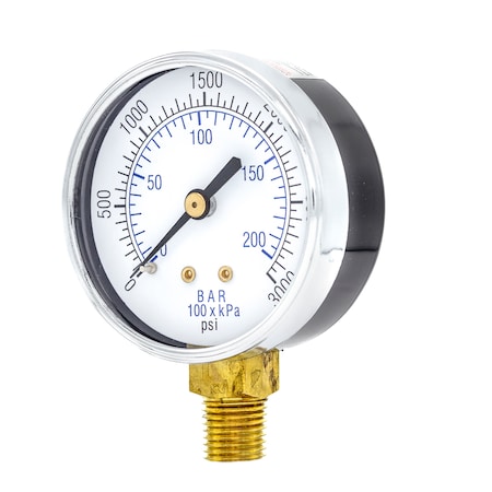Pic Gauges 2 in Dial, 1/4 in NPT Male Lower Location, Black Steel Case Material 101D-204P