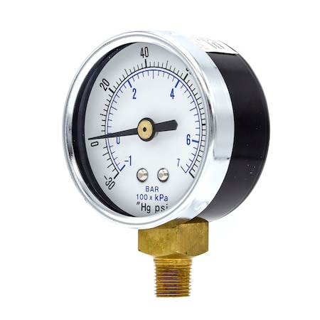 Pic Gauges Air Gauge, 2", 30/0/100 psi, 1/8"Mount, 2 in Dial, 1/8 in NPT Male Lower Location 101D-208CE