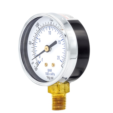 Pic Gauges 2 in Dial, 1/8 in NPT Male Lower Location, Black Steel Case Material 101D-208CH