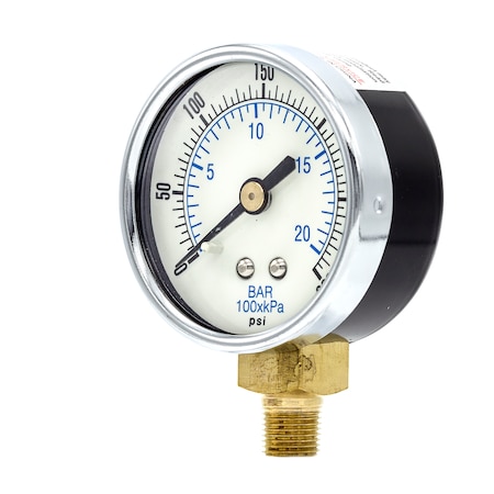 Pic Gauges Air Gauge, 2", 0/300 psi, 1/8"Mount, 2 in Dial, 1/8 in NPT Male Lower Location 101D-208H