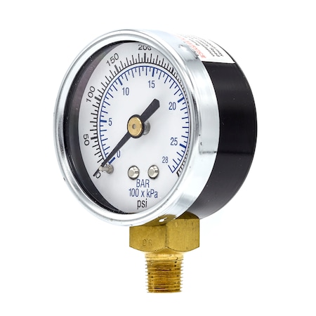 Pic Gauges Air Gauge, 2", 0/400 psi, 1/8"Mount, 2 in Dial, 1/8 in NPT Male Lower Location 101D-208I