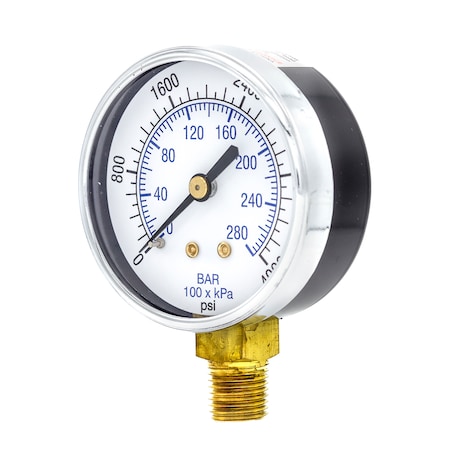 Pic Gauges 2 1/2 in Dial, 1/4 in NPT Male Lower Location, Black Steel Case Material 101D-254Q