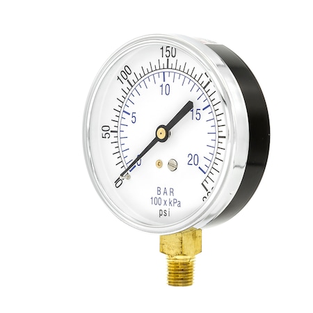 Pic Gauges Air Gauge, 3-1/2", 0-300 psi, 1/4" Mount, 3 1/2 in Dial, 1/4 in NPT Male Lower Location 101D-354H