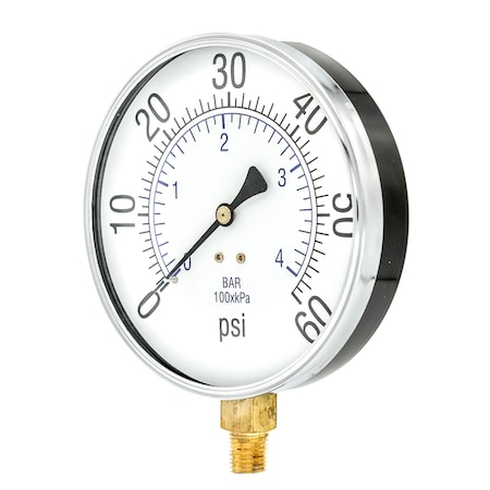Pic Gauges 4 1/2 in Dial, 1/4 in NPT Male Lower Location, Black Steel Case Material 101D-454D