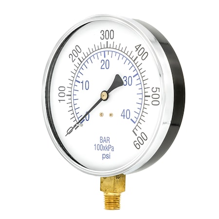 Pic Gauges 4 1/2 in Dial, 1/4 in NPT Male Lower Location, Black Steel Case Material 101D-454K