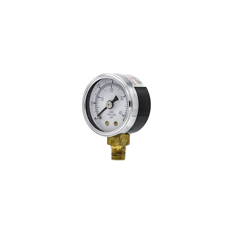 Pic Gauges 2 in Dial, 1/4 in NPT Male Lower Location, Black Steel Case Material 101D-204K