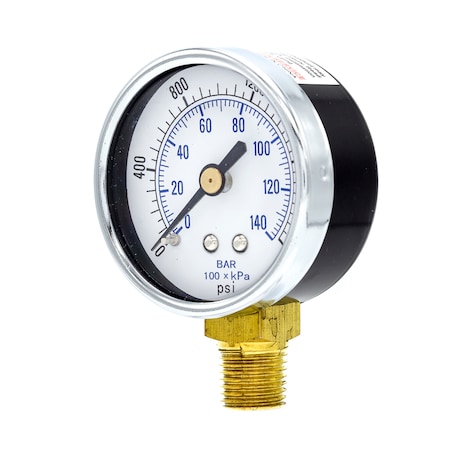 Pic Gauges 2 in Dial, 1/4 in NPT Male Lower Location, Black Steel Case Material 101D-204O