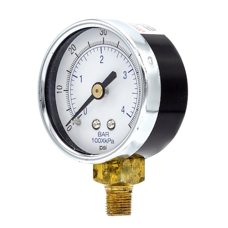 Pic Gauges Air Gauge, 2", 0/60 psi, 1/8"Mount, 2 in Dial, 1/8 in NPT Male Lower Location 101D-208D