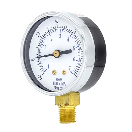 Pic Gauges Air Gauge, 2-1/2", 30/0/100psi, 1/4", 2 1/2 in Dial, 1/4 in NPT Male Lower Location 101D-254CE