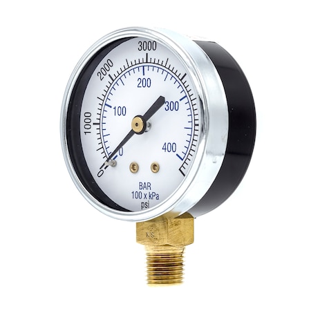 Pic Gauges 2 1/2 in Dial, 1/4 in NPT Male Lower Location, Black Steel Case Material 101D-254S