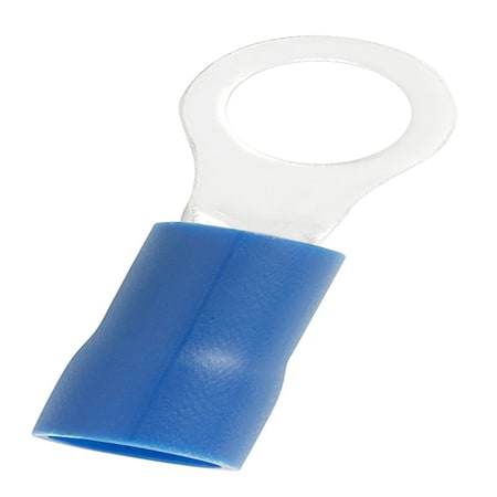 Panduit Ring Terminal, 3/8 in Stud Size, 6 AWG, 600 V, Vinyl Insulated, Blue, 25 PK EV6-38R-Q