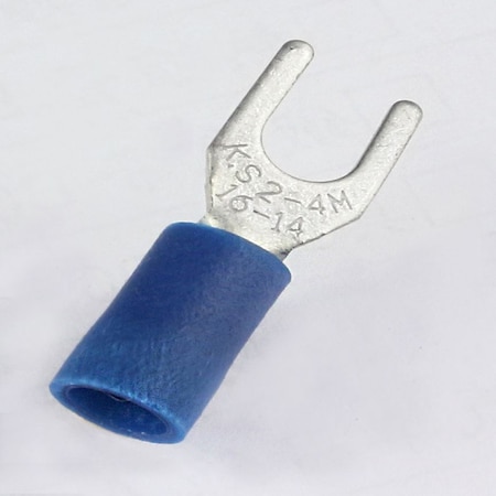 Panduit Fork Terminal, M4 Stud Size, 14 AWG, 600 V, Vinyl Insulated, Blue, 25 PK EV14-8FNB-Q