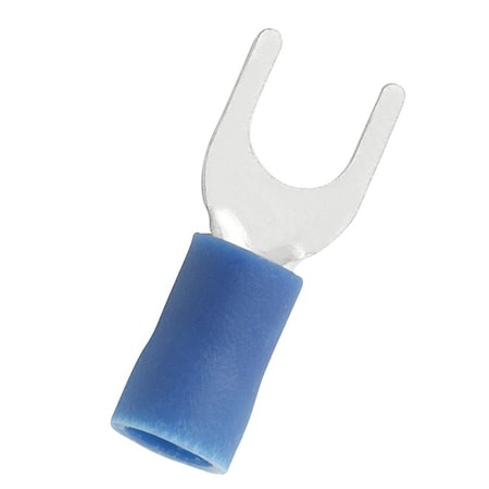 Panduit Fork Terminal, 1/4 in Stud Size, 14 AWG, 600 V, Vinyl Insulated, Blue, 25 PK EV14-14FB-Q
