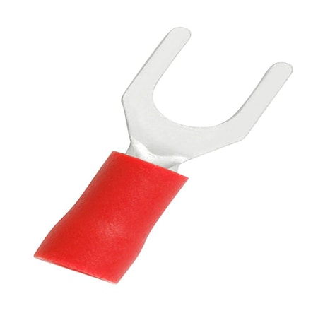 Panduit Fork Terminal, M6 Stud Size, 16 AWG, 600 V, Vinyl Insulated, Red, 25 PK EV18-14FB-Q