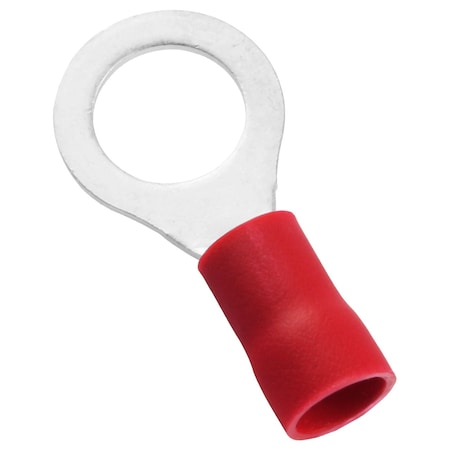Panduit Ring Terminal, 1/4 in Stud Size, 8 AWG, 600 V, Vinyl Insulated, Red, 25 PK EV8-12R-Q