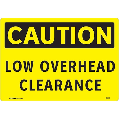 Brady Caution, Low Overhead Clearance, 10" W x 7" H, Rectangle, Vinyl, 102466 102466